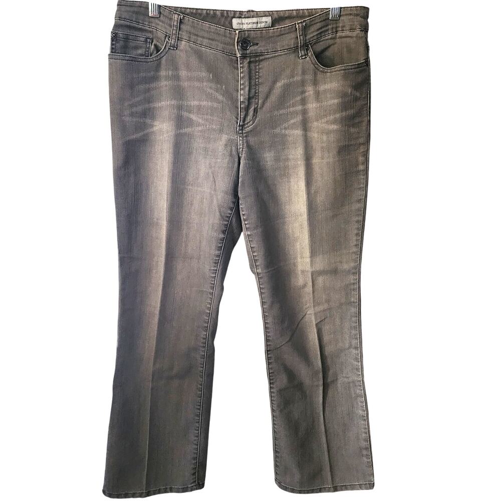 Chico's Platinum Denim Gray High Rise Straight Leg Bootcut Jeans Short Size 2